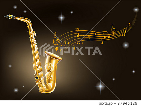 Golden saxophone on black background 37945129