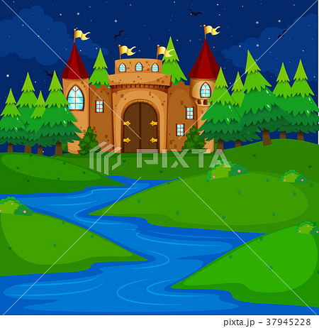 Castle tower in the field at night time Castle tower in the field at night time 37945228