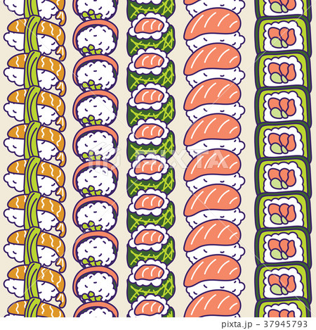 Sushi rolls set vector seamless pattern. 37945793