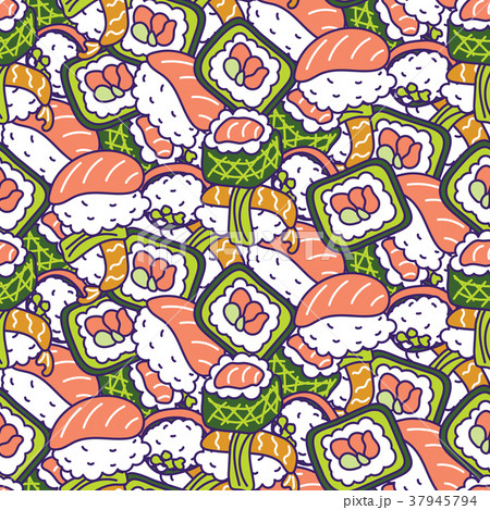 Japan food traditional vector seamless pattern. 37945794