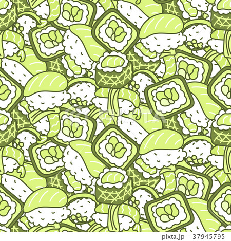 Sushi meal green set vector seamless pattern. 37945795