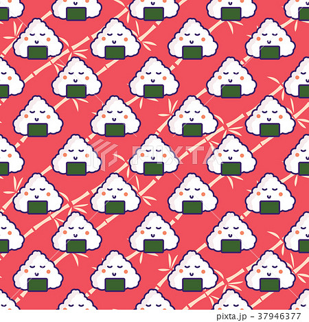 Onigiri rice ball seamless red pattern. Onigiri rice ball seamless red pattern. 37946377