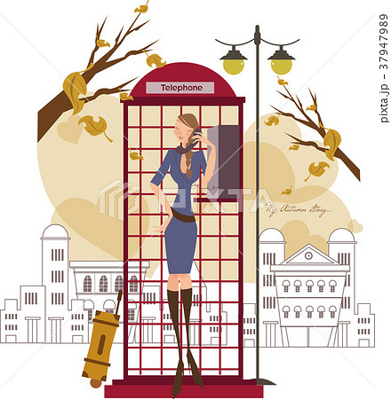 公衆電話 女性 女のイラスト素材