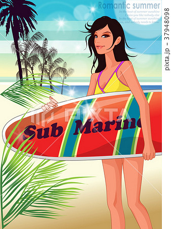 イラスト ビーチ 女性のイラスト素材