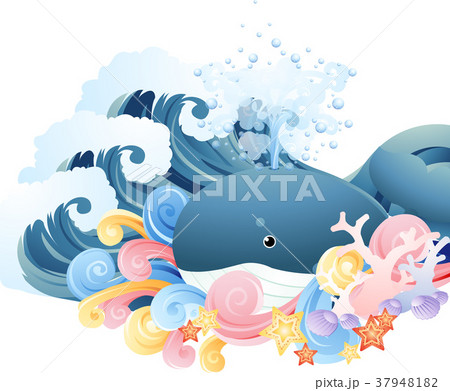 海 クジラ 波 37948182