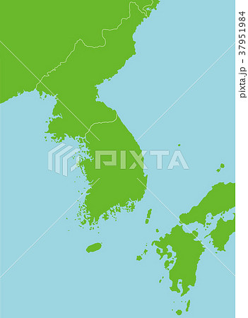 韓半島(韓国・北朝鮮）と日本/東アジアマップ（白地図・文字なし)