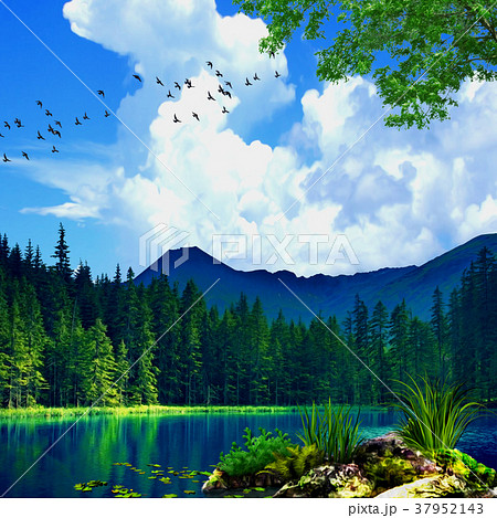 風景コラージュアート 森と湖のイラスト素材 37952143 Pixta
