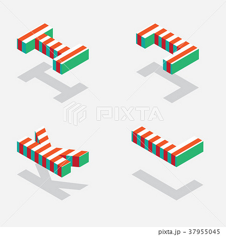 English Isometric Alphabet With Bright Red Stripesのイラスト素材 [37955045 ...