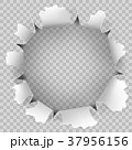Torn hole and ripped of paper on a transparent 37956156