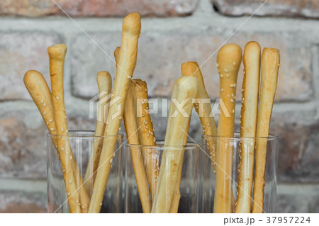 Traditional italian home made grissini with spouts 37957224