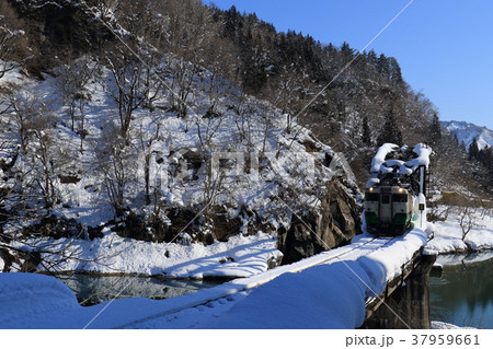 第四只見川橋梁を走る只見線 37959661