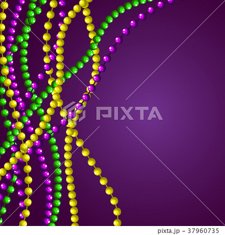Mardi gras beads card vector purple background. 37960735