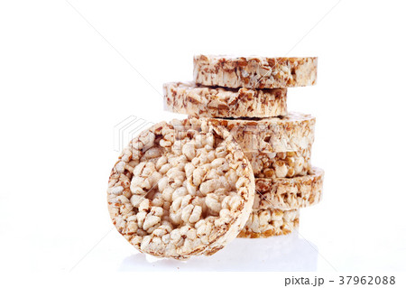 Round wheat crispbread, white background Round wheat crispbread, white background 37962088
