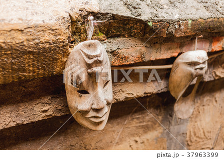 Pair of wooden theatre masks.  37963399