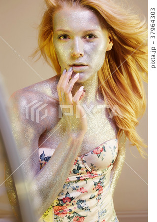 Portrait of Beautiful Woman with Sparkles 37964303