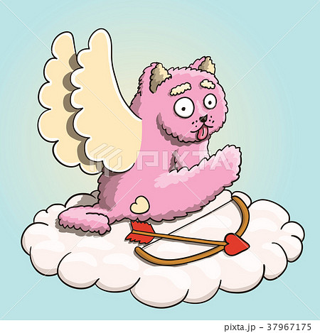Valentines Day, Cupid Pink Cat Heaving a Break EPS 37967175