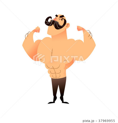 Cartoon muscular man with a mustache. Funny Cartoon muscular man with a mustache. Funny 37969955
