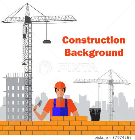Builder builds brick wall of house 37974265