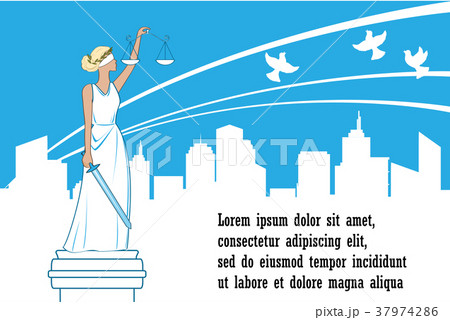 Goddess of justice Themis on the city background Goddess of justice Themis on the city background 37974286