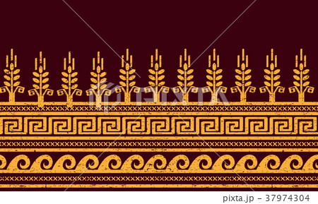 Ethnic seamless pattern. Wheat, meander, and water Ethnic seamless pattern. Wheat, meander, and water 37974304