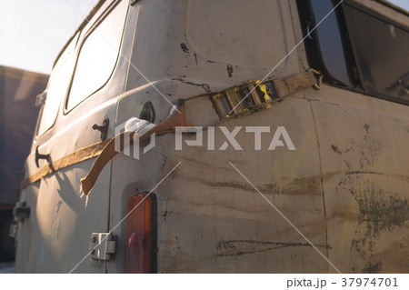 Vintage ussr car truck on petrolium station with Vintage ussr car truck on petrolium station with 37974701