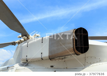 Exhaust pipe helicopter of Thai army on blue sky Exhaust pipe helicopter of Thai army on blue sky 37977636