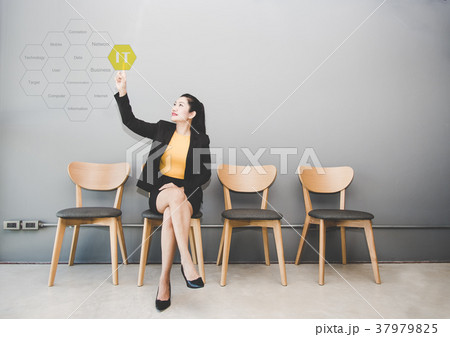 Business woman touch IT consultant presenting tag Business woman touch IT consultant presenting tag 37979825