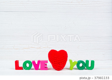 Valentine card with Love you text and red heart Valentine card with Love you text and red heart 37981133