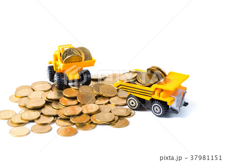 Mini bulldozer truck loading stack coin with coin 37981151