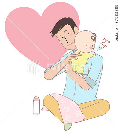 ゲップをさせているお父さんと赤ちゃんのイラスト素材 3798