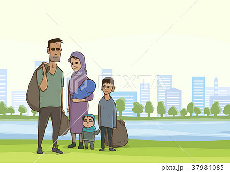 Family homeless or refugees, a man and a woman 37984085