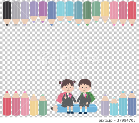 Elementary school students with colored pencils 37984703
