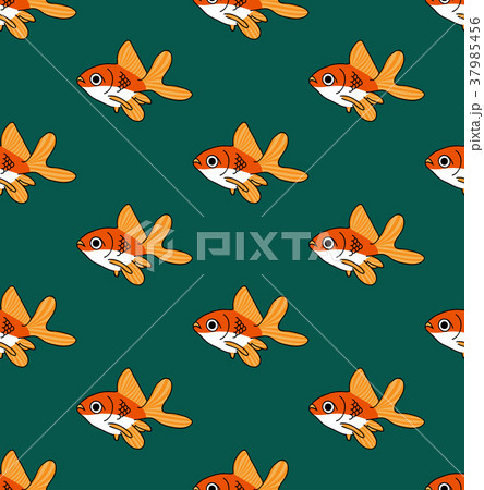 Colorful Goldfish on Green Teal Background 37985456