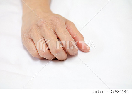Female hands drying on a white fabric background. Female hands drying on a white fabric background. 37986546