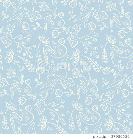 Tender blue spring hand drawn floral pattern 37986586
