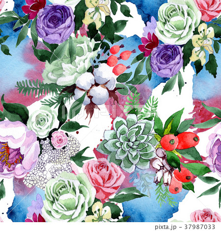 Bouquet flower pattern in a watercolor style. 37987033