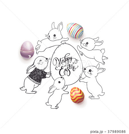 Hand Drawn Happy Easter Wish Handwritten Withのイラスト素材