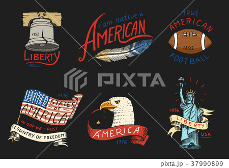 native american set. old, labels or badges for 37990899