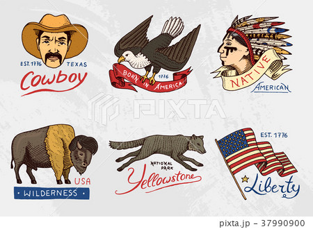 native american set. old, labels or badges forのイラスト素材 [37990900] - PIXTA