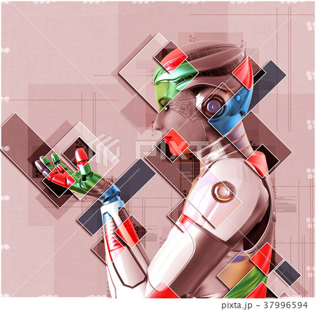 Female cyborg in collage style 3d illustration 37996594