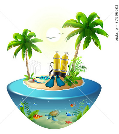 Diving in tropical sea off paradise island. Beach Diving in tropical sea off paradise island. Beach 37996633