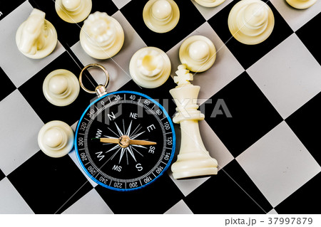 Chess Navigation Compass On Chessboard Concept Stock Photo