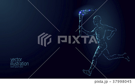 Torchbearer hold fire torch athlete run low poly 37998045