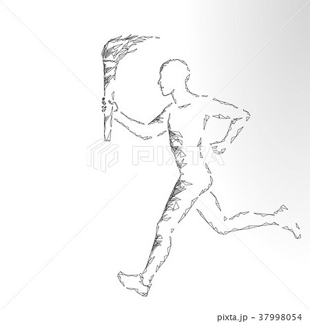 Torchbearer hold fire torch athlete run low poly 37998054
