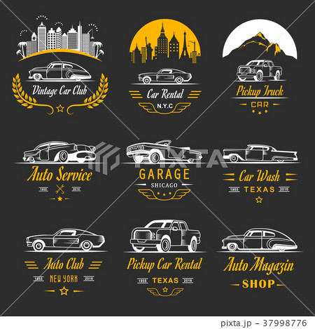 Vector Set of Vintage Car Badges and Sign 37998776