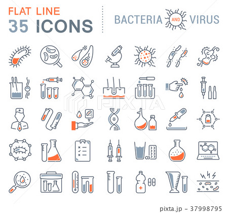 Set Vector Flat Line Icons Bacteria and Virus 37998795