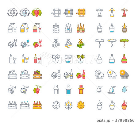 Set Vector Flat Line Icons Grape 37998866