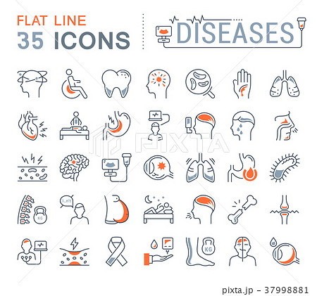 Set Vector Flat Line Icons of Ill 37998881