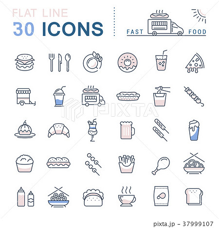 Set Vector Flat Line Icons Fast Food and Junk Food 37999107