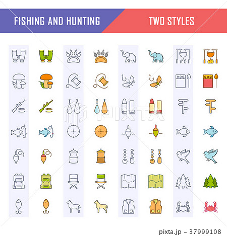 Set Vector Flat Line Icons Fishing and Huntingのイラスト素材 [37999108] - PIXTA